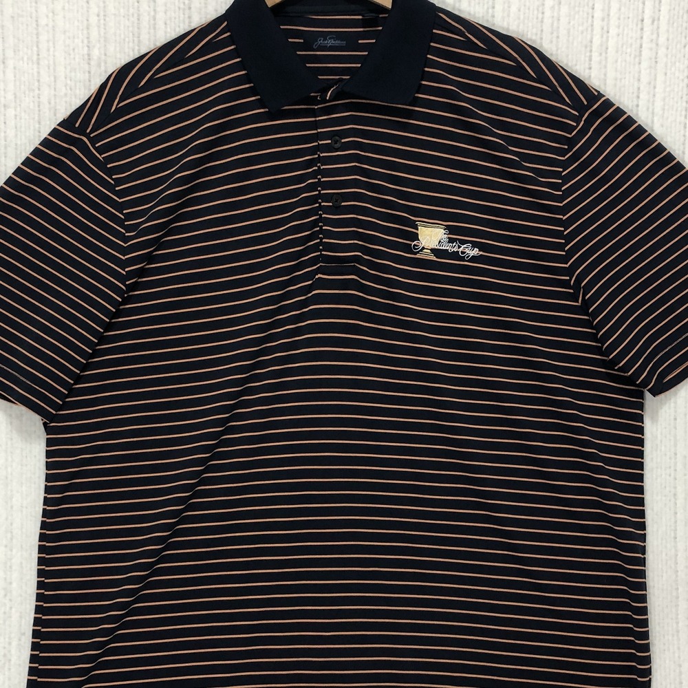 Jack Nicklaus Mens Large Presidents Cup Golf Polo Shirt Navy Orange Striped L